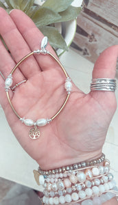 14kg Rose Gold (Plated) Tree of Life & Freshwater Pearl - Noodle Bangle